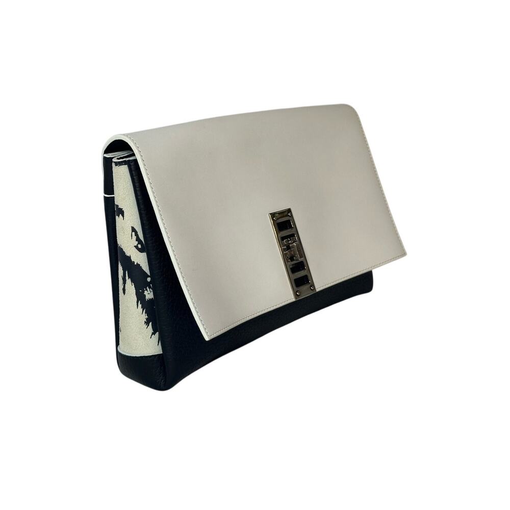 Proenza Schouler PS Elliot Clutch Leather Rare Color White/Black w/ Suede Accent